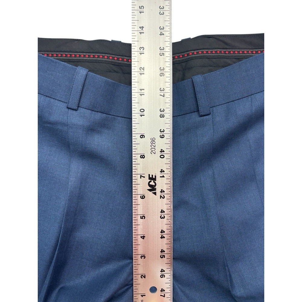 NEW vtg Bespoke Tailored 32x30 Blue Sharkskin Silk Pants Trousers Wide Leg Pleat - Picture 3 of 10